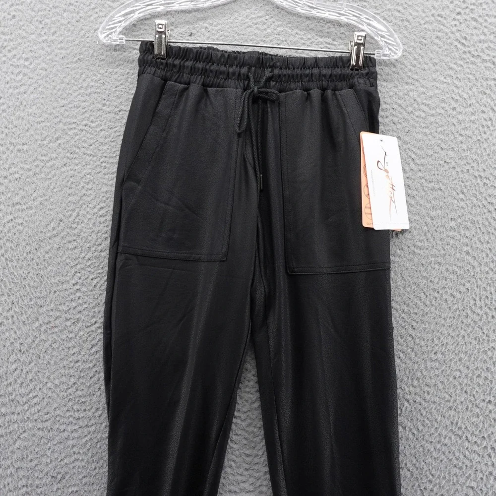 X by Gottex Studio Womens Black Faux Leather Joggers Ankle Zip Pants XS GM8011L - Picture 3 of 13